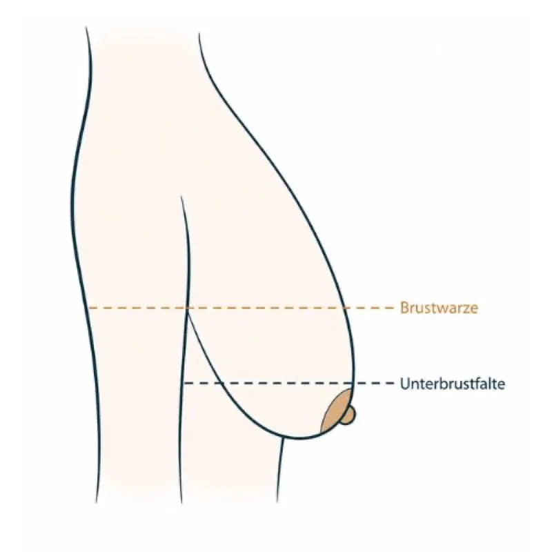 Vergleich Pseudoptosis und echte Ptosis: Illustration – Brustwarze unterhalb der Unterbrustfalte