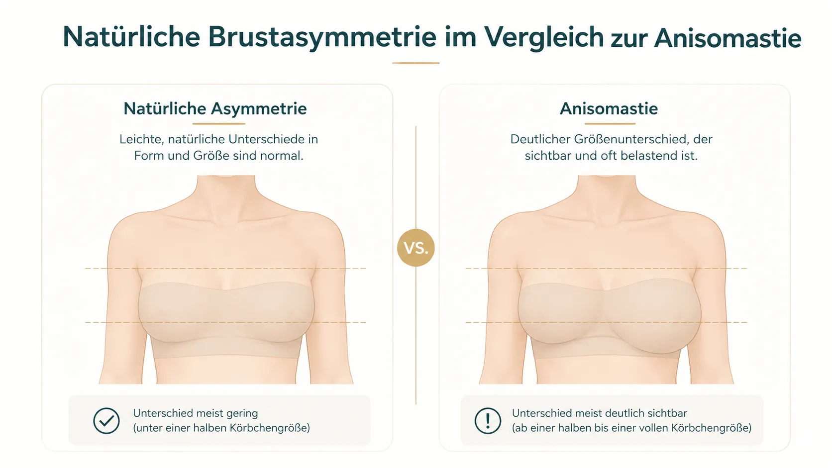 Grafik: Natürliche Brustasymmetrie im Vergleich zur Anisomastie
